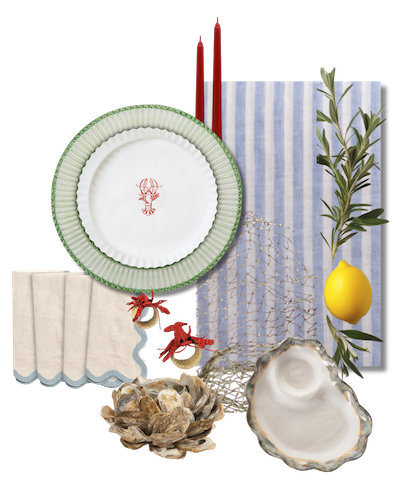 Coastal design mood board featuring vintage and contemporary elements